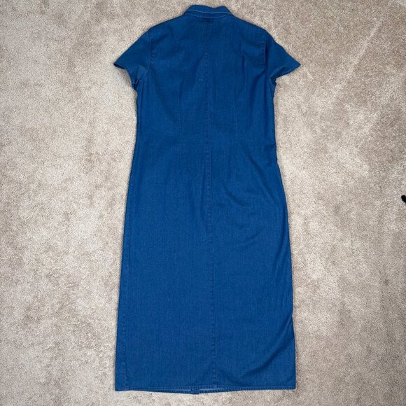Talbots Petites Maxi Dress Women 10P Blue Denim Button Front Country Prairie Vtg - Picture 8 of 8